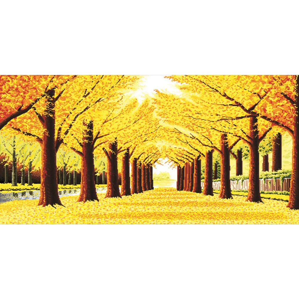 Handmade Yellow Leaves Road 5D DIY Full Round Drill Drawing Kit Diamond Painting