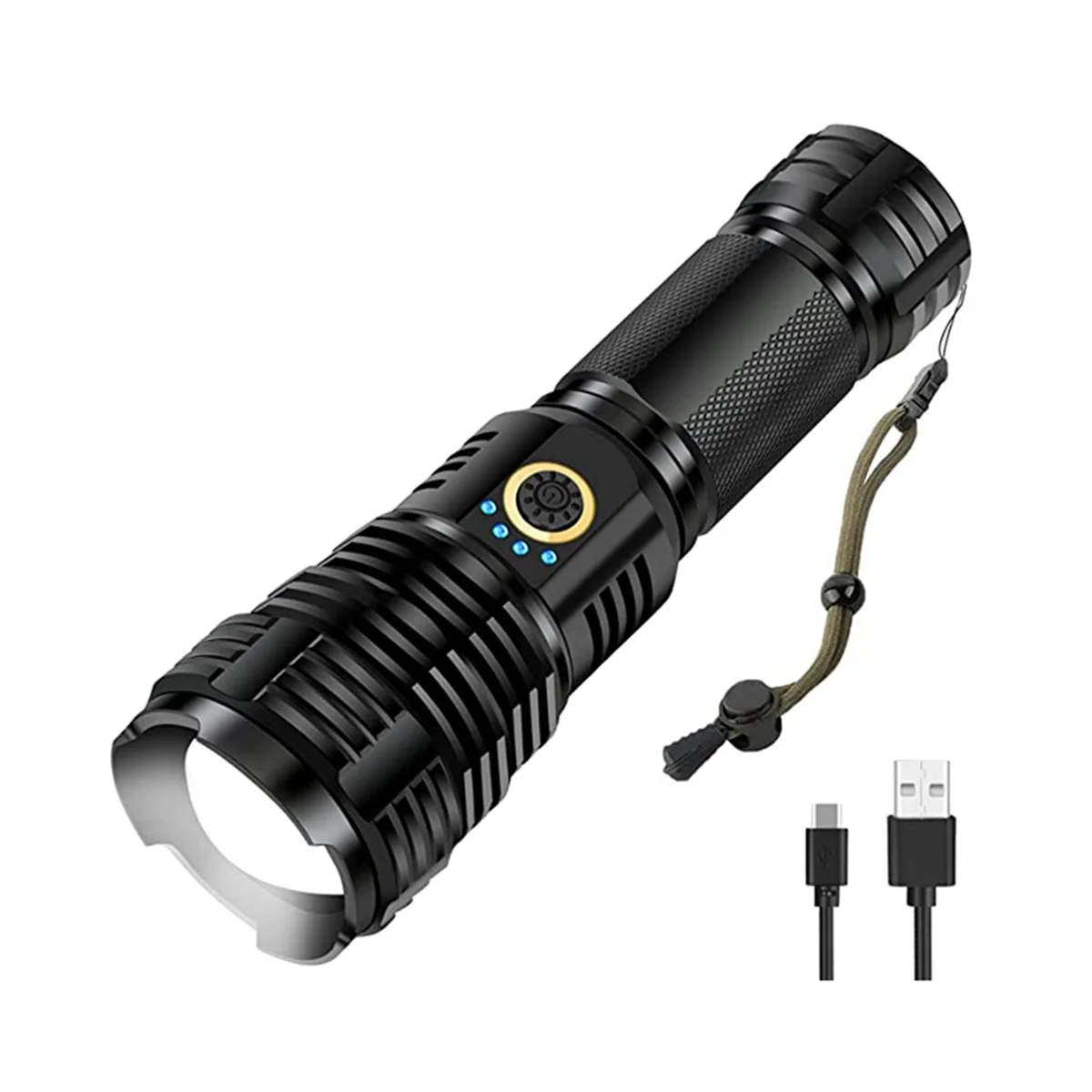 

LED Rechargeable Flashlight with High , Super Bright 5 Modes Zoomable and IPX7 Waterproof for Camping Emergencies