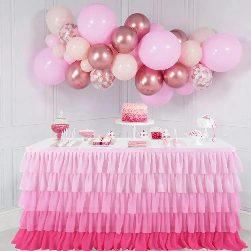 Chiffon Table Skirt Multi-layer Ruffle Reusable Table Skirt Gradient Rainbow Color Beach Parties Birthday Party Home Decorations