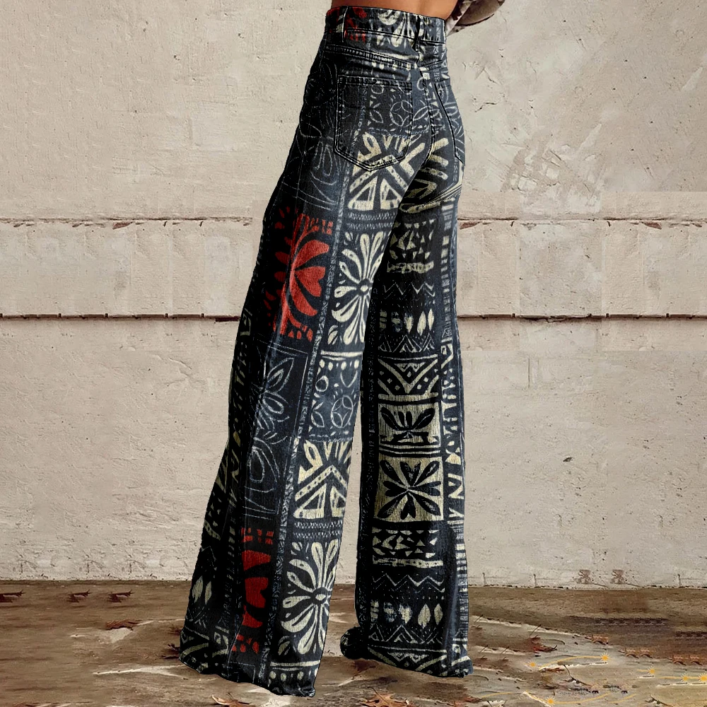 Women's Vintage Western Cowboy Wild Print Casual Wide Leg