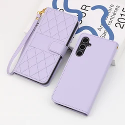 Premium Checkered Leather Phone Case with Card Slot Wallet Cover for Galaxy A12 4G 5G (Purple)