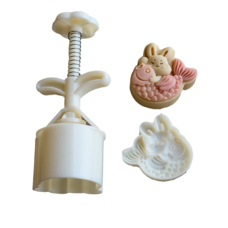 

Rabbit with Fish Shaped Mooncake Stamps Plastic Material Mooncake Moulds Mooncake Tools Hand Pressure Baking Dropship