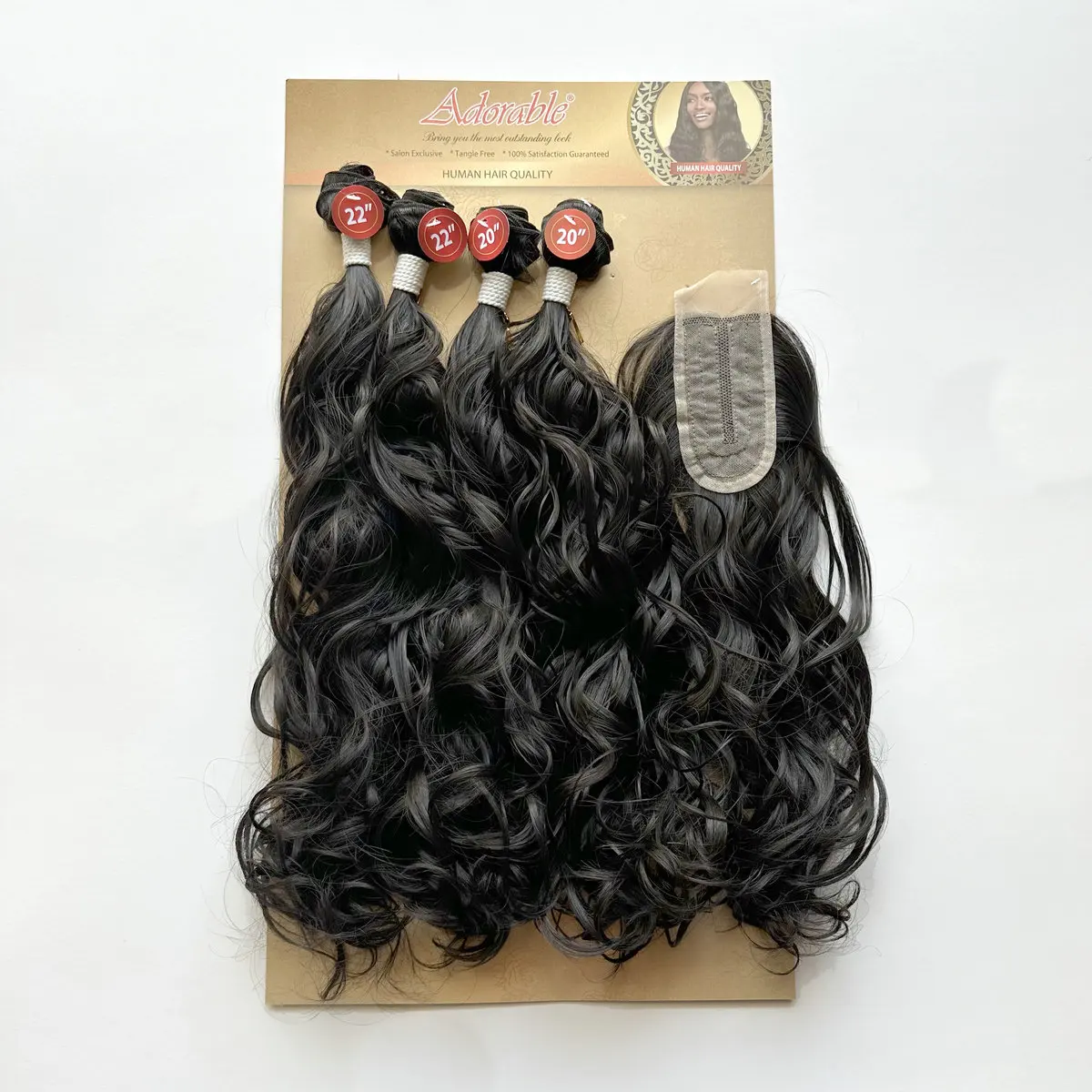 Adorable French Curl One Pack Solution,Packet Synthetic Hair Bundles With 2*4 T Part Hand Made Curly Lace Closure SPLENDOUR 4PCS