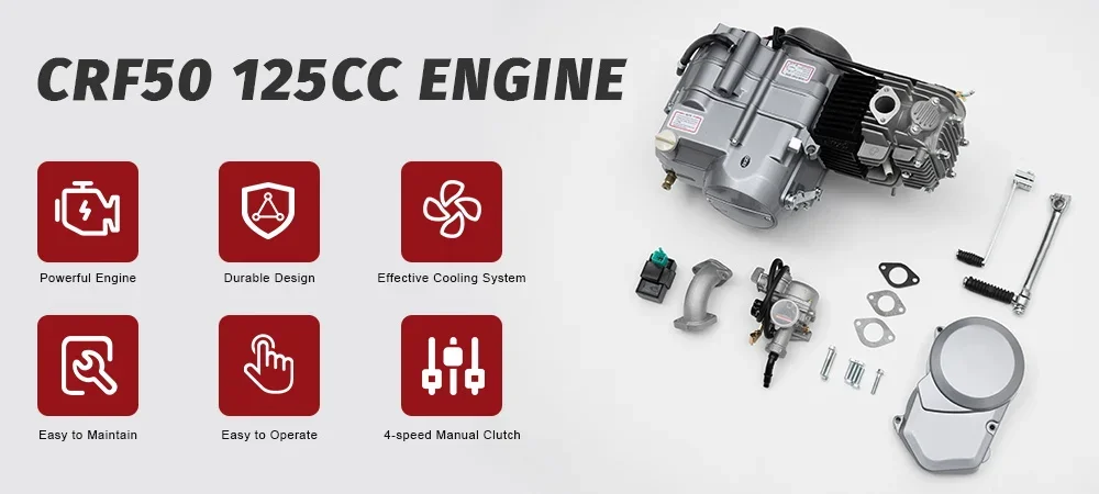 CRF50 125 CC Einzylinder-Luftkühlungsmotor, 4-Takt-Motor, halbautomatischer Motormotor, 4 Gänge mit Rückwärtsgang, für Motorräder – Detail 1