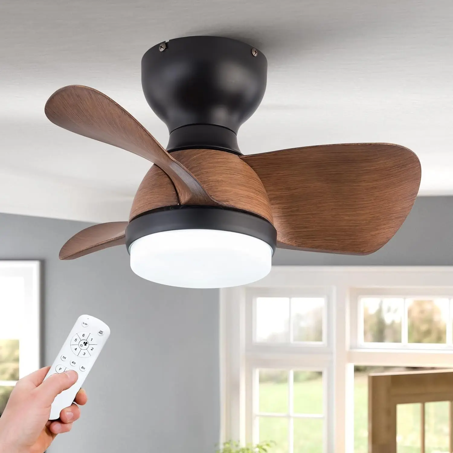 

inch Flush Mount Ceiling Fans with Lights and Remote control,Reversible DC Motor Low Profile Small Ceiling Fans for Indoor Outdo