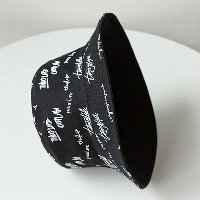 Fashion Graffiti Letters Print Cotton Bucket Hat For Men Women Double-sided Wear Wide Brim Sun Hats Soft Foldable Fisherman Caps sun hats fisherman hat denim bucket hats sunscreen hats bucket hats sun hat