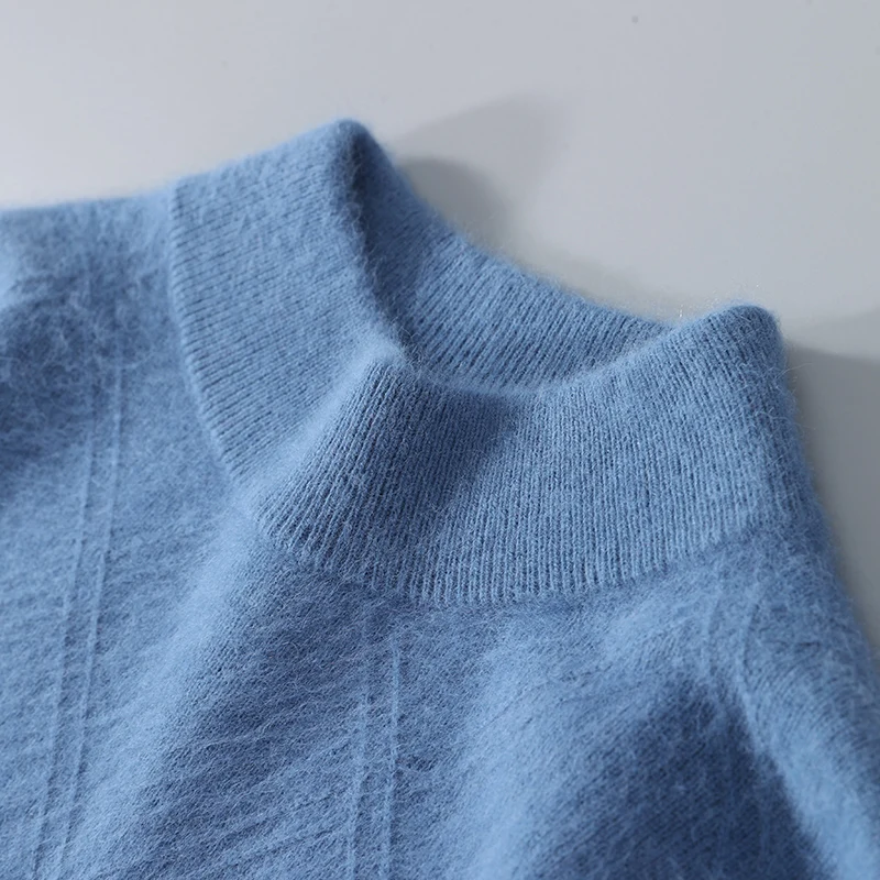 Men's 100% mink wool sweater semi-turtleneck pullover casual fashion padded coat knitted loose coat.