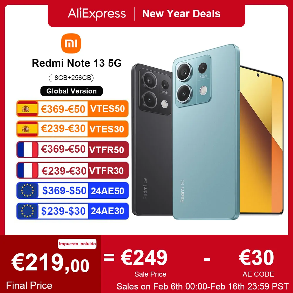 Versione Globale Xiaomi Redmi Note 13 5G Smartphone 8Gb Ram 256Gb Rom Mediatek Dimensity 6080 Cpu 108Mp Fotocamera 120Hz Nfc 33W