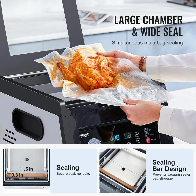 VEVOR Chamber Vacuum Sealer, 380W Vacuum Pump Power, Vacuum Packing Machine for Wet Foods, Meat, Compact Design 5