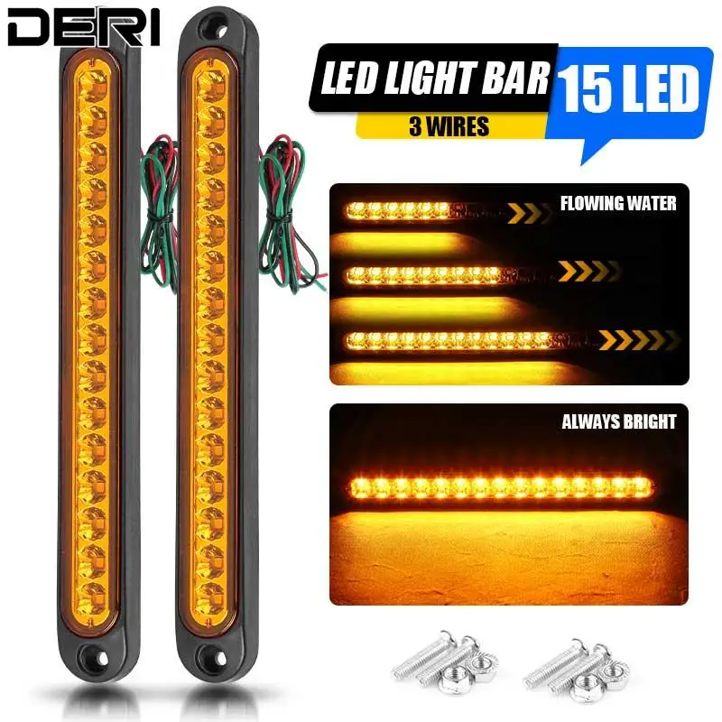 Led Trucks Tail Light Bar Turn Signals Lamp Flowing 12v 24v Drl