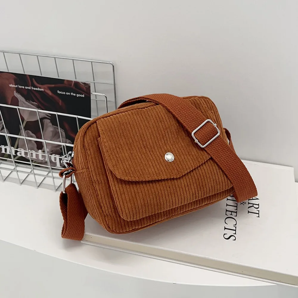 Corduroy Striped Crossbody Bag Simple Design Solid Colour Lady's Square Bag Adjustable Strap Mini Coin Pouch for Casual Wear 10