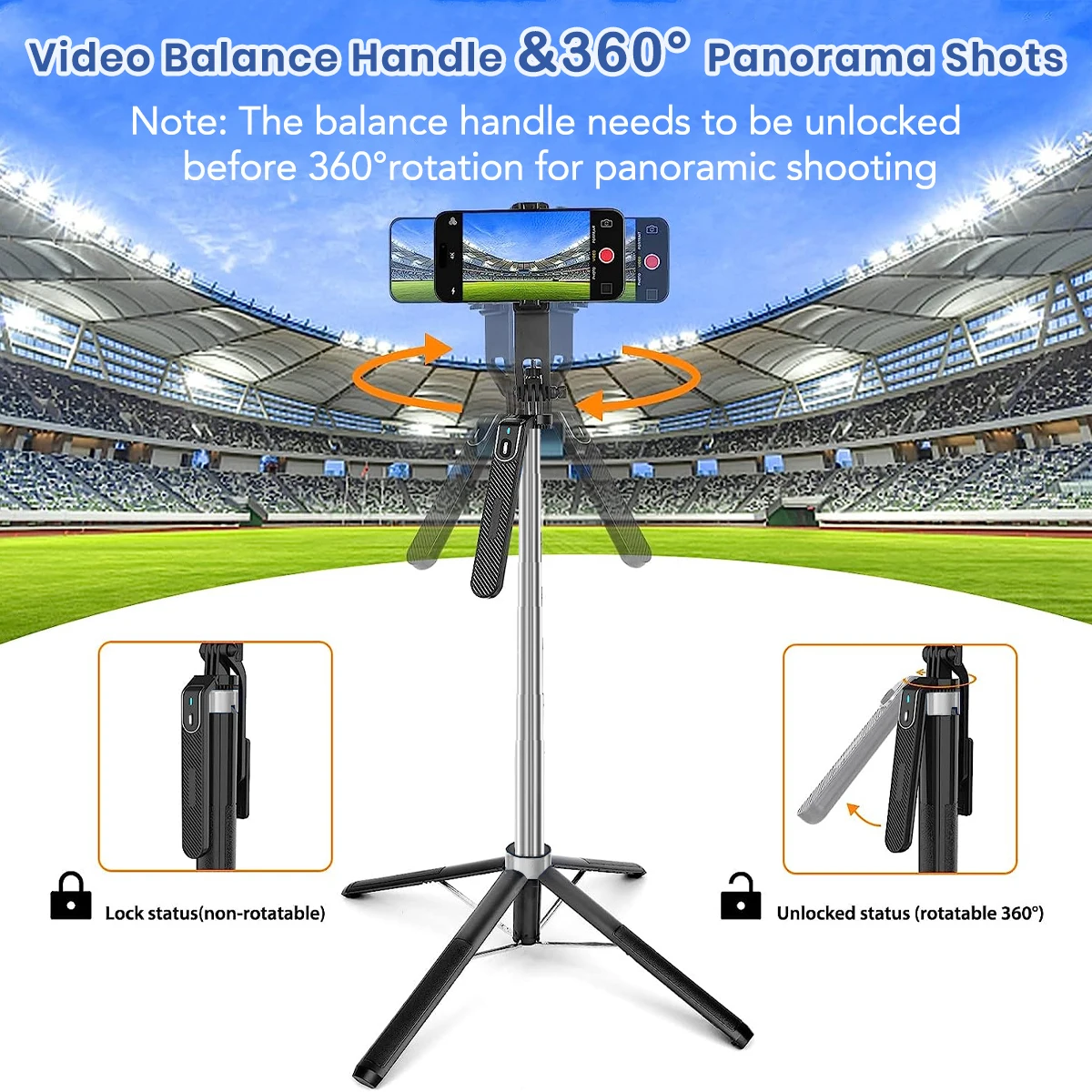 180CM Selfie Stick Tripod 360 Rotation Portable Foldable Cell Phone Tripod Stand Stabilizer for Travel Video Photograph phone tripod,selfie stick