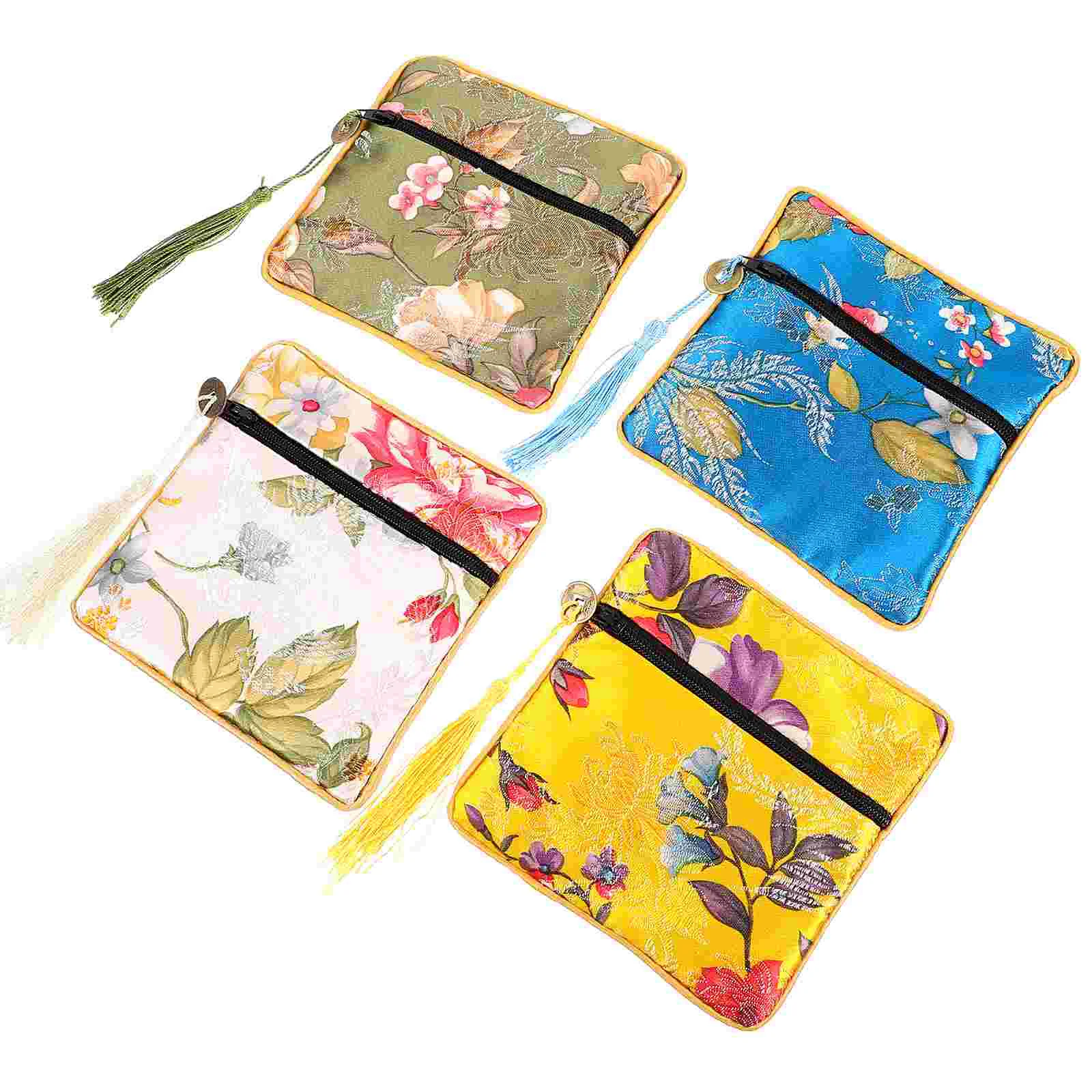

4pcs Embroidered Zipper Bag Small Gift Bag Jewelry Pouch Chinese Traditional Jewelry Carrying Bag