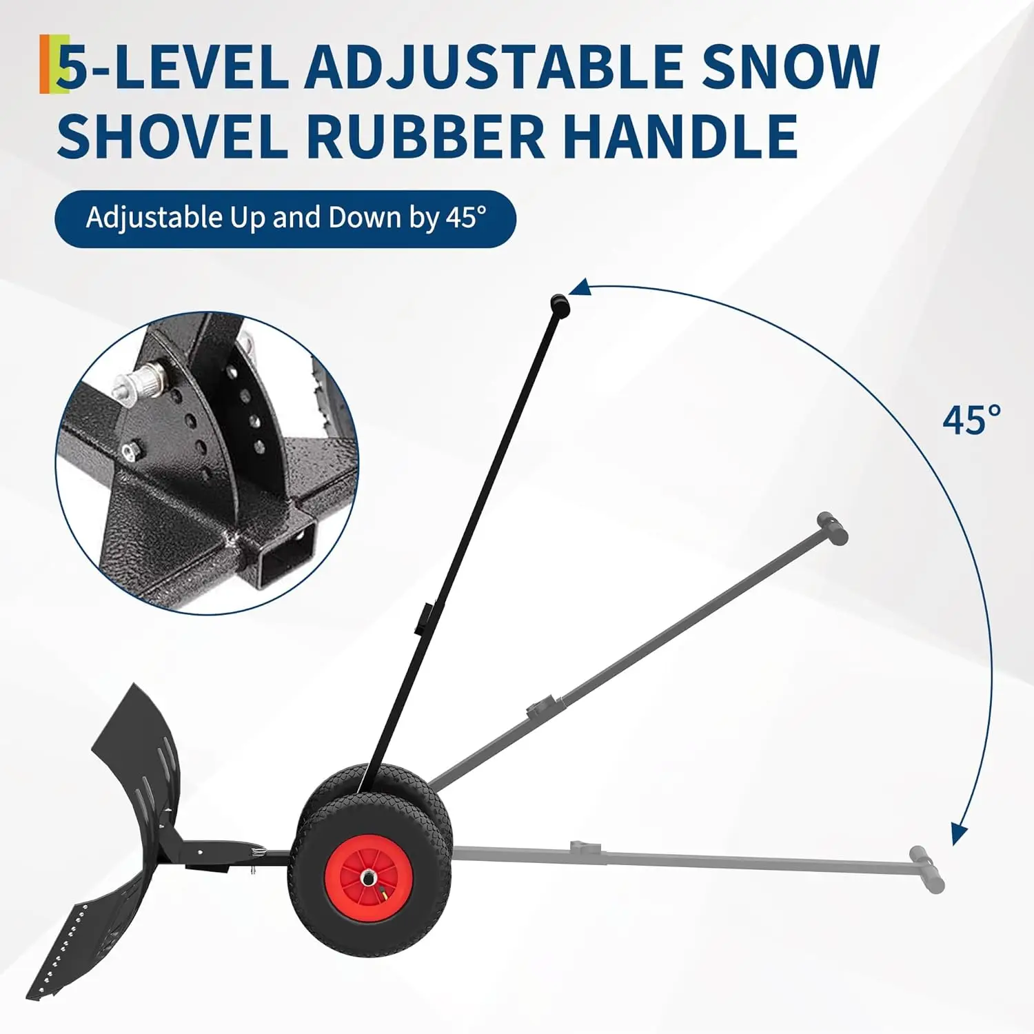 Metal Snow Pusher with Wheels, Adjustable Angle & Height Handle 5
