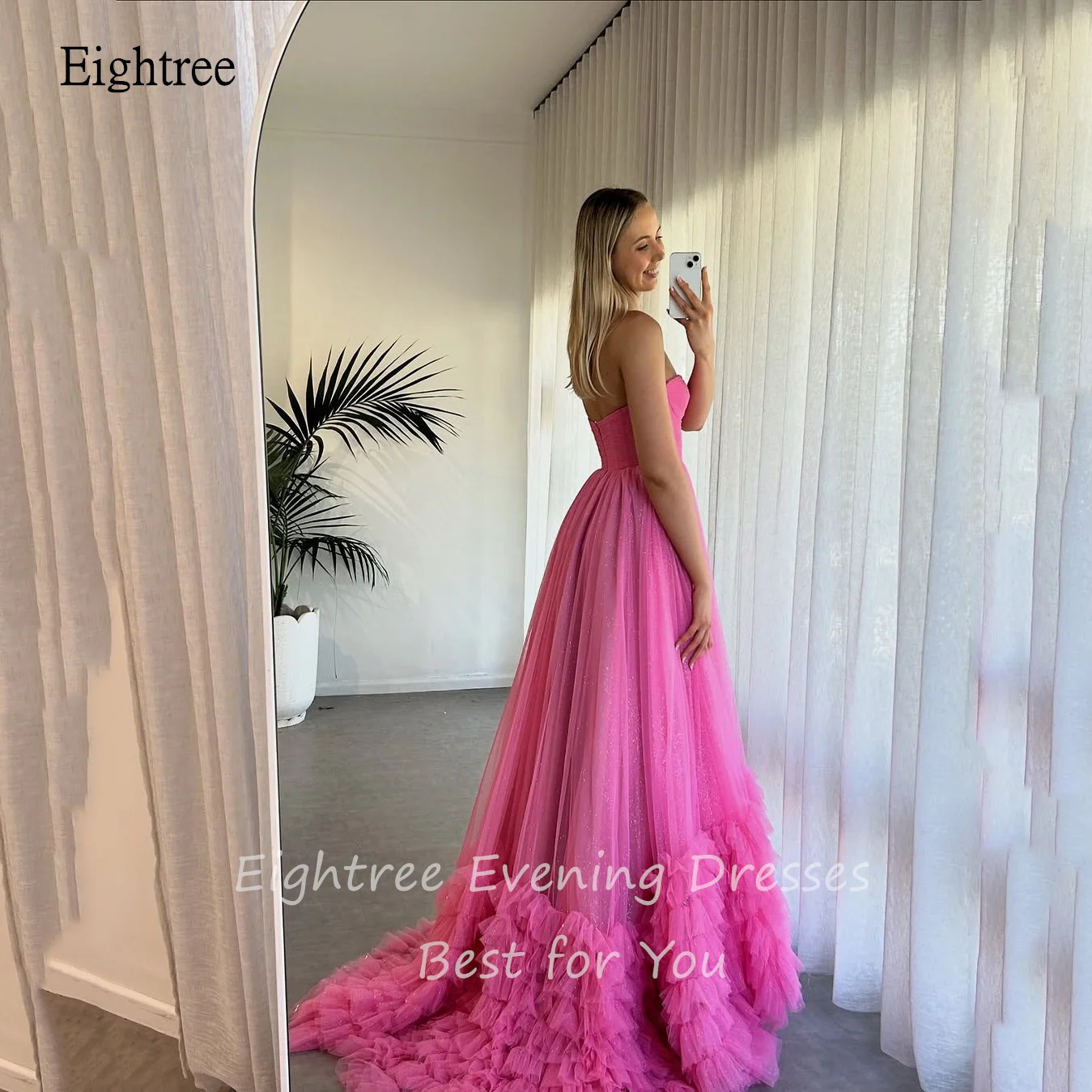 Eightree Classic Hot Pink A Line Prom Dresses Sweetheart Neck Party Gowns Floor Length Dress Gown Customized