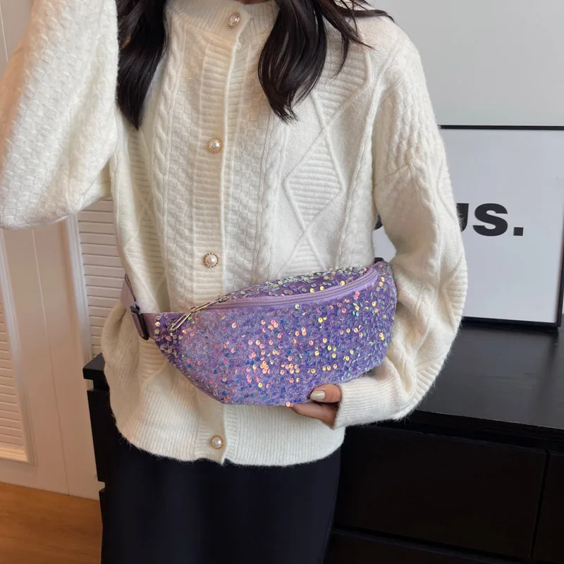 Women Sequins Waist Bag Fashion Fanny Pack Casual Shoulder