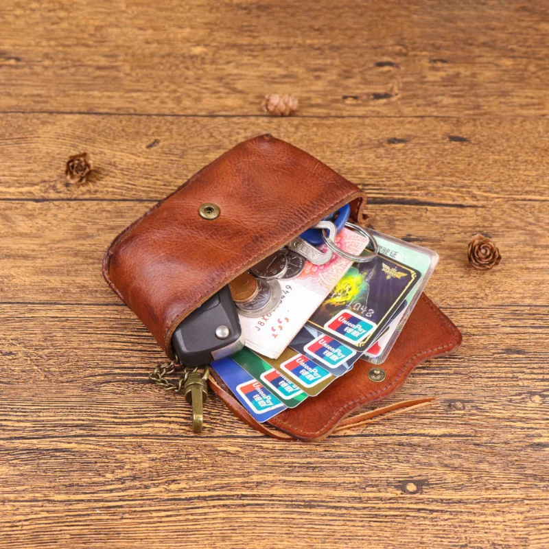 Genuine Leather Men Wallet Vintage Natural Cowhide Male Coin Purse Small Mini Card Holder Hasp Pockect Money Bag with Key Holder