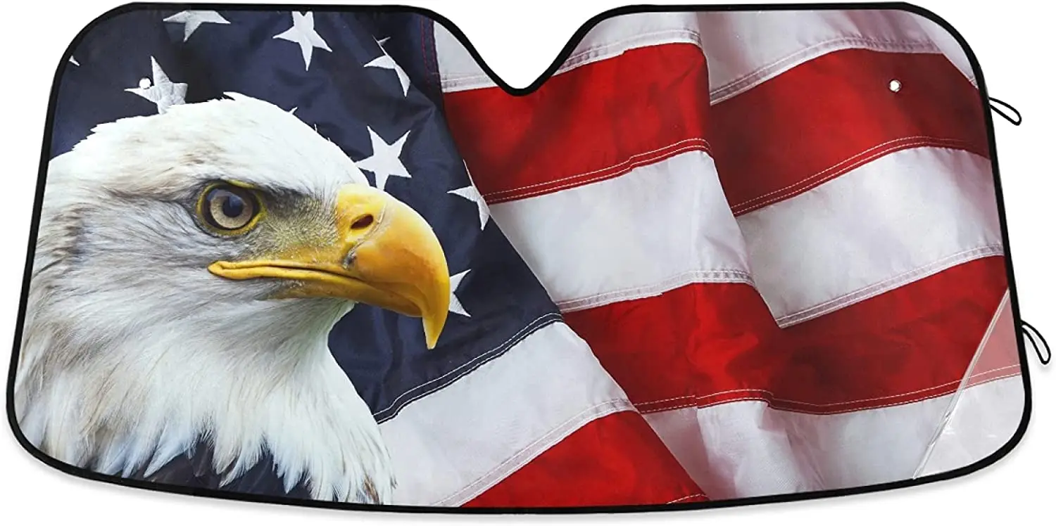 

American Flag Eagle Car Windshield Sun Shade Blocks UV Rays Sun Visor Protector Foldable Sun Reflector to Keep Your Vehicle Cool