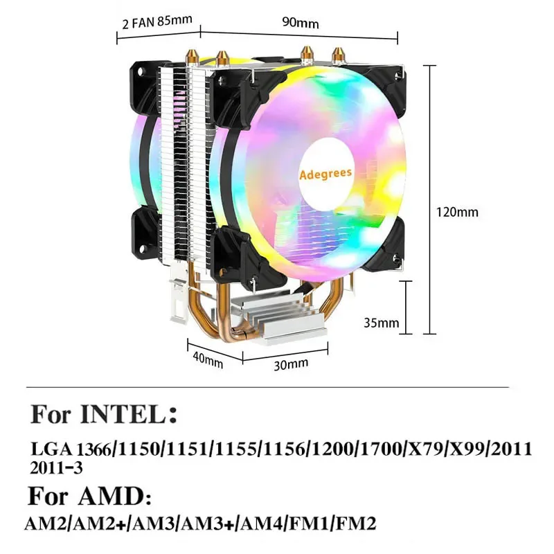Cpu Air Cooler X79 X99 3pin Pwm 4pin Silencioso Processador Ventilador de Refrigeração para Intel Lga 1151 1155 1200 1700 2011 Amd Am3 Am4 pc Radiador - Imagem 2