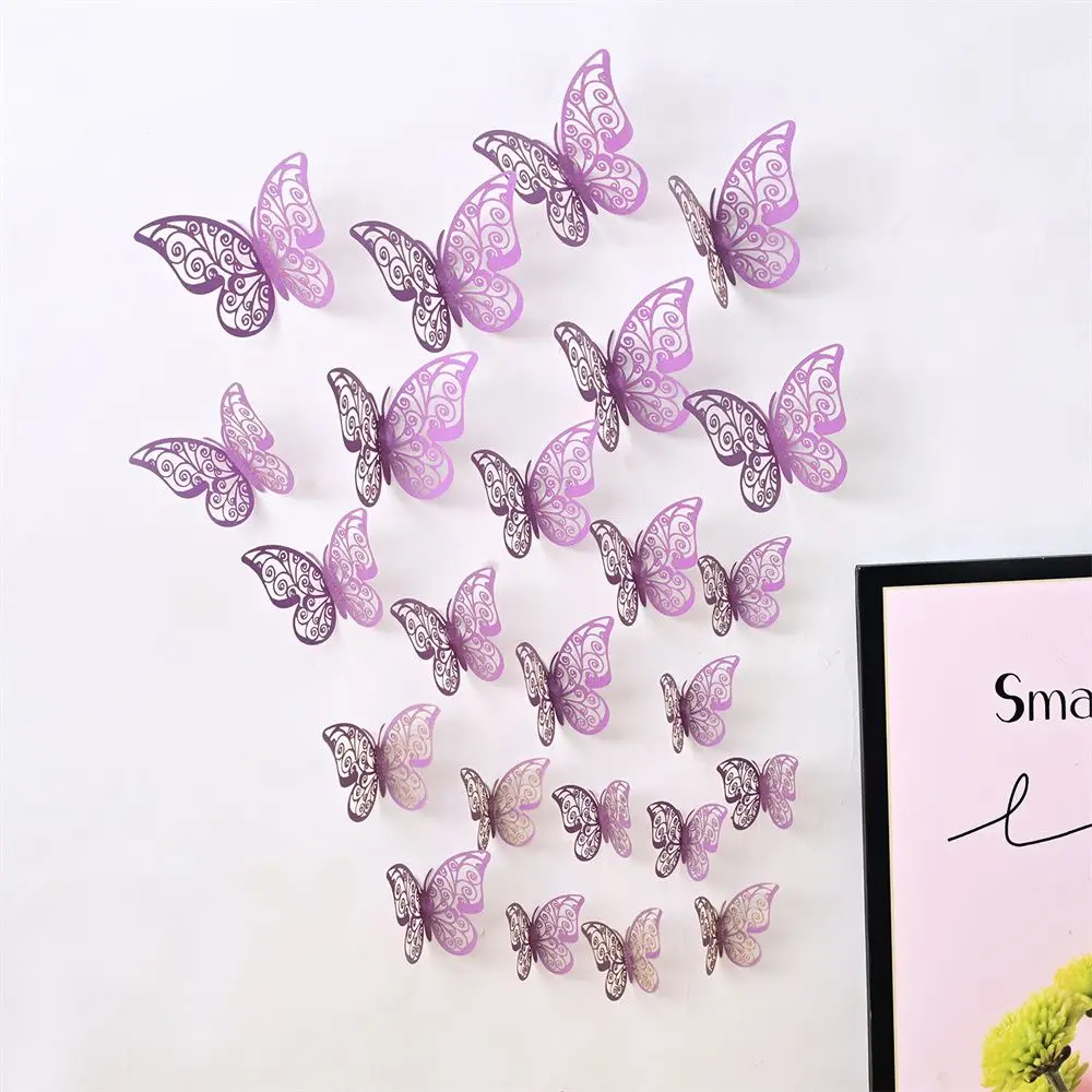 12Pcs/pack 3D Butterfly Decals Stickers Hollow Butterflies Wall Decals Art Decor Wedding Party Home Decor butterfly wall decor