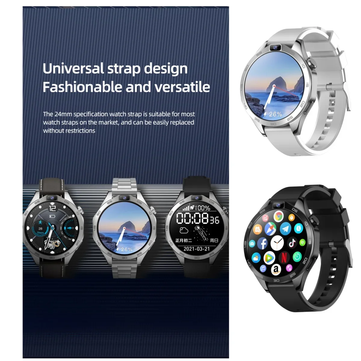 ���� Smartwatch 4G ���� ���׷��̵� Ĩ SIM ī�� 8GB + 128GB �ȵ���̵� 8.1 ��� ī�޶� WIFI GPS 1.85 ȭ�� 1380Mah Smartwatch Simcard