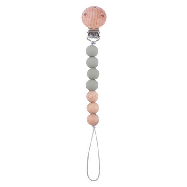 Pacifier Clips Silicone Beads Wooden Ring Pacifier Chain Infant Nipple Appease Soother Chain Clips Dummy Holder Nipple Clip