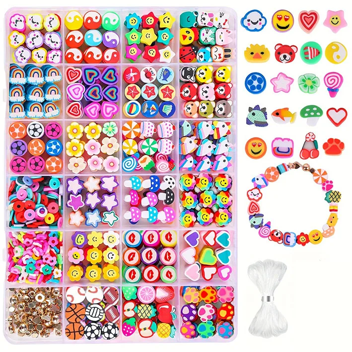 400+pcs 다채로운 귀여운 만화 부드러운 점토 타일과 황금 스페이서 비즈 조합 세트, DIY 우정 팔찌 목에 적합