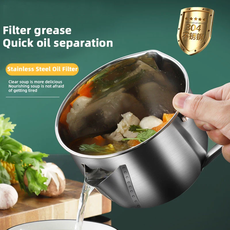 Obelix New Stainless Steel Gravy Oil Soup Fat Grease Trap Soup Oil Separator  Kitchen Grease Oil Filter Kitchen Cooking Tools - AliExpress
