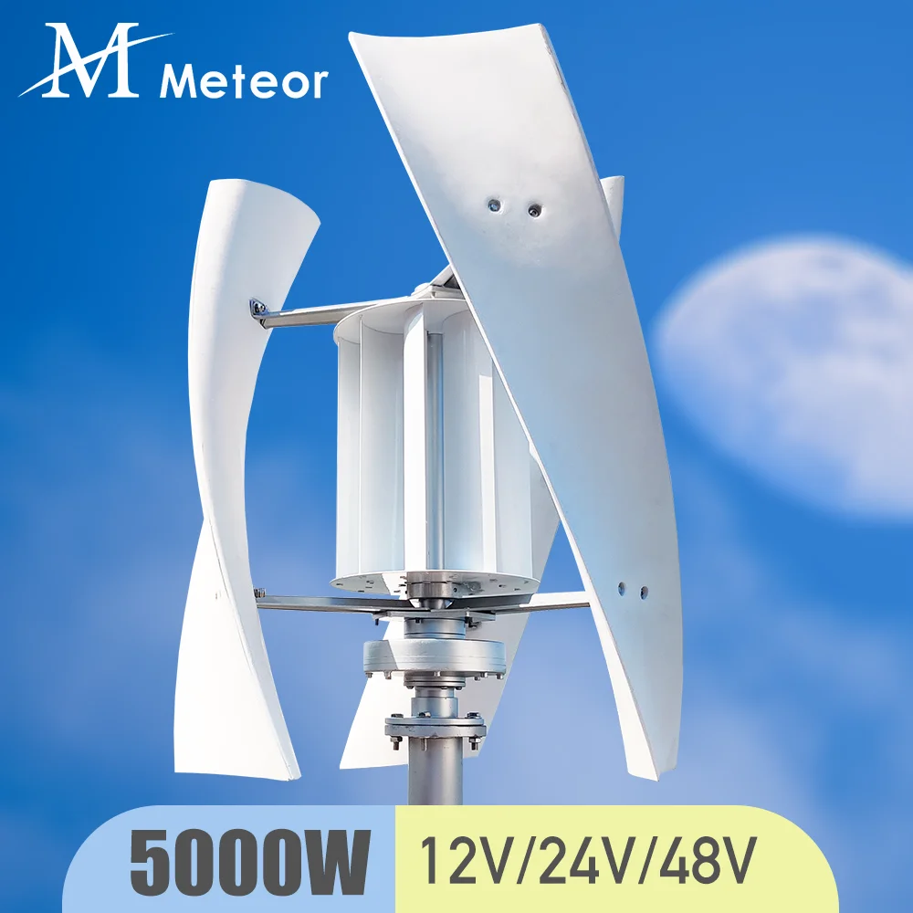 

5KW Vertical Axis Wind Turbine Generator Windmill 12v 24v 48v Free Energy Camping Home Use With Hybrid Charger Off Grid System