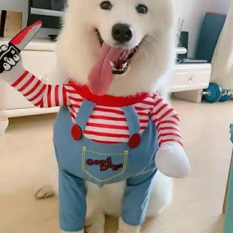 재미있는 강아지 옷 강아지 코스프레 의상 할로윈 코믹 의상 칼 세트를 든 애완동물 고양이 강아지 축제 파티 의상