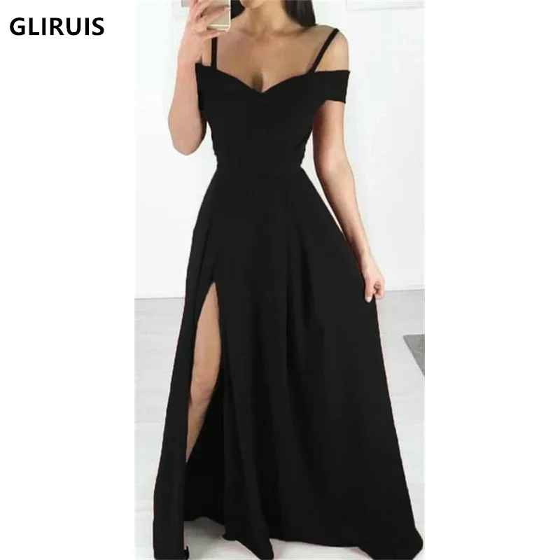 Simple 2021 High Split Chiffon A-Line Prom Dresses Spaghetti Straps Off The Shoulder Evening Gowns Women Formal Party Dress white prom dress Prom Dresses