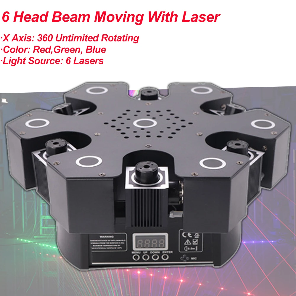 Smart 6 Heads Moving Head Beam Laser Light RGB Floral Color Laser Light Projector Unlimited Rotating Patry Disco DJ Laser Lights