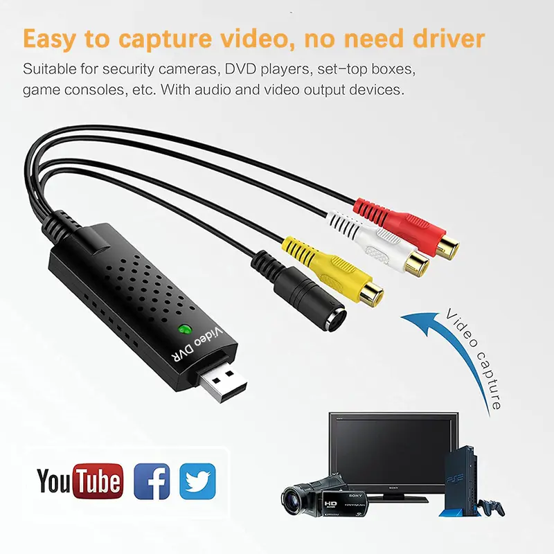 USB Video Capture Card Easy Cap VHS VCR Mini DV Hi8 DVD to Digital Converter RCA/S-video to USB 2.0 Audio Video Record Capture - Image 3