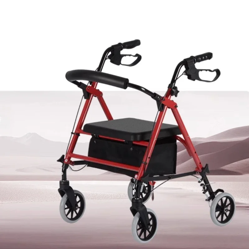 Push Walker for The Elderly, Fall Prevention Trolley for The Elderly, Push and Sit Walking Aid, Foldable Safety Walker 2