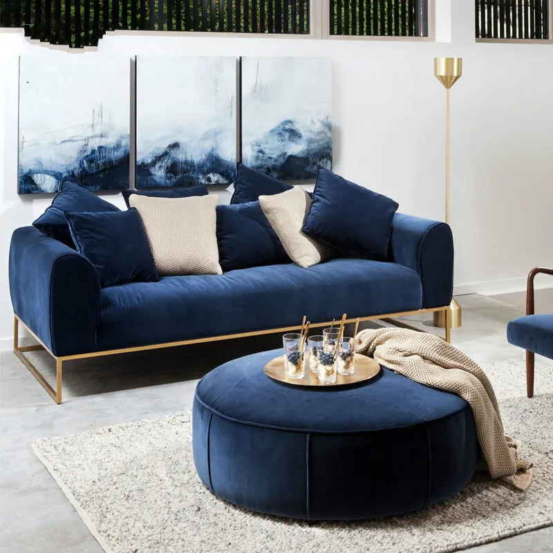 Nordic sofa velvet modern living room three people fabric minimalist sofa + light luxury round coffee table