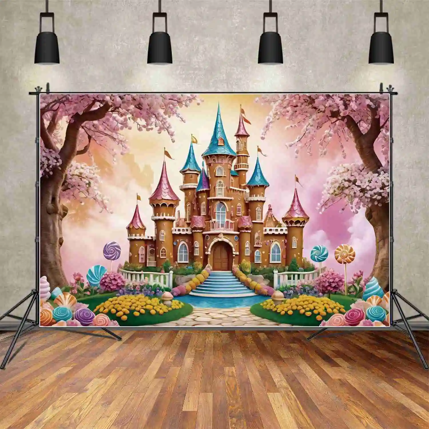 

MOON.QG конфеты леденец принцесса день рождения фоны дети Сказочный градиентный цвет стена замок фон Фотография реквизит