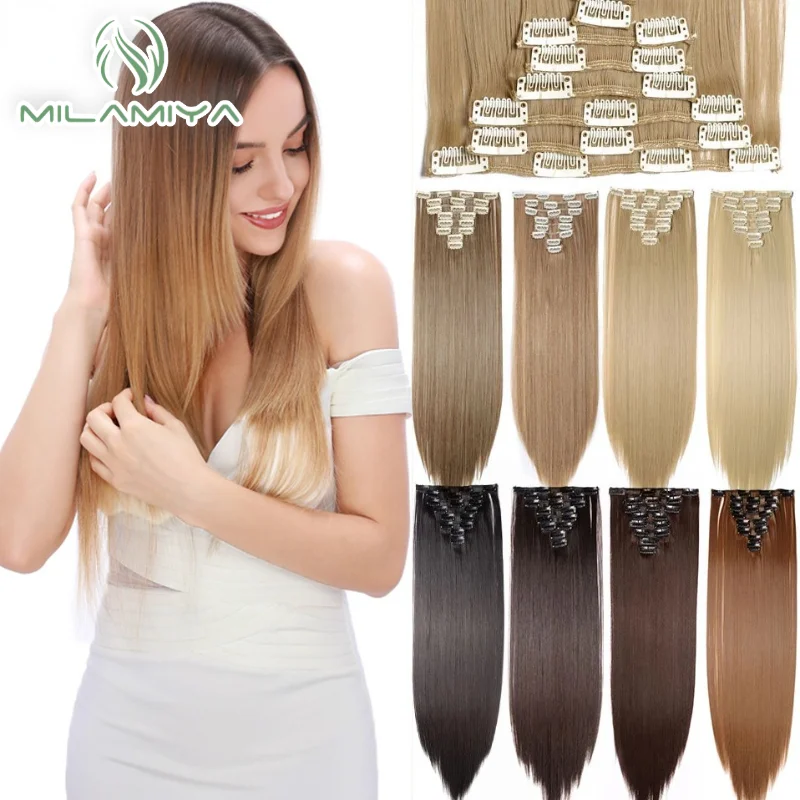 S-noilite 7Pcs/Set Clip In Hair Extensions Human Hair Natural