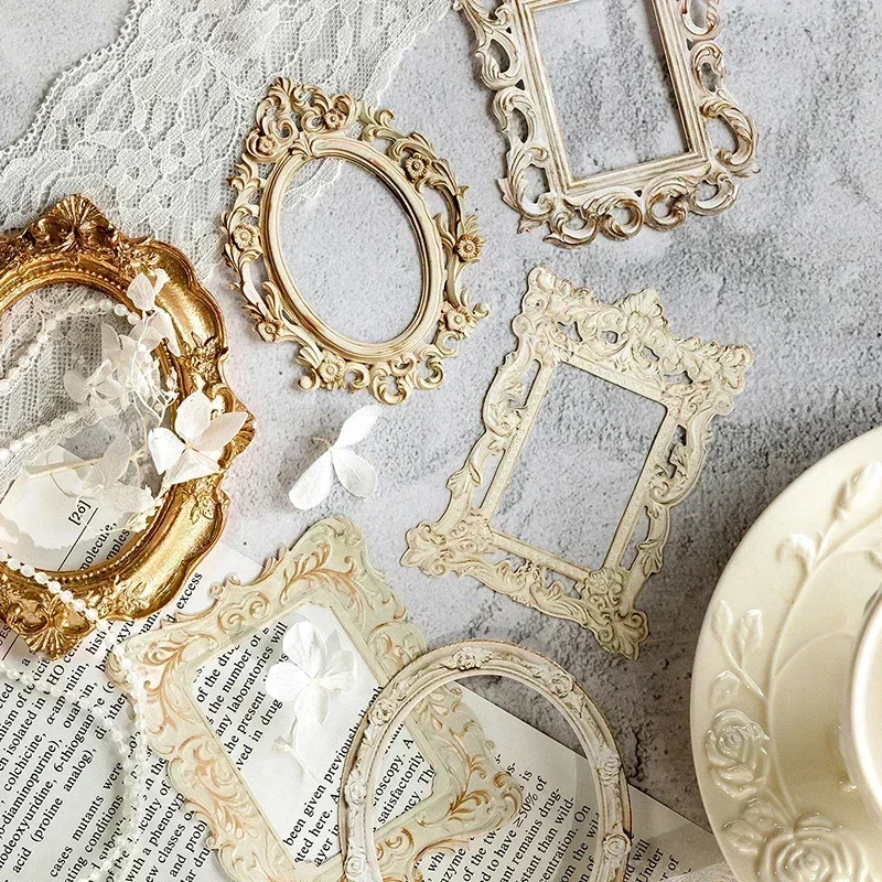 Embossed photo frame decoration stickers DIY handbook book photo frame collage card vintage shooting props border stickers 10pcs