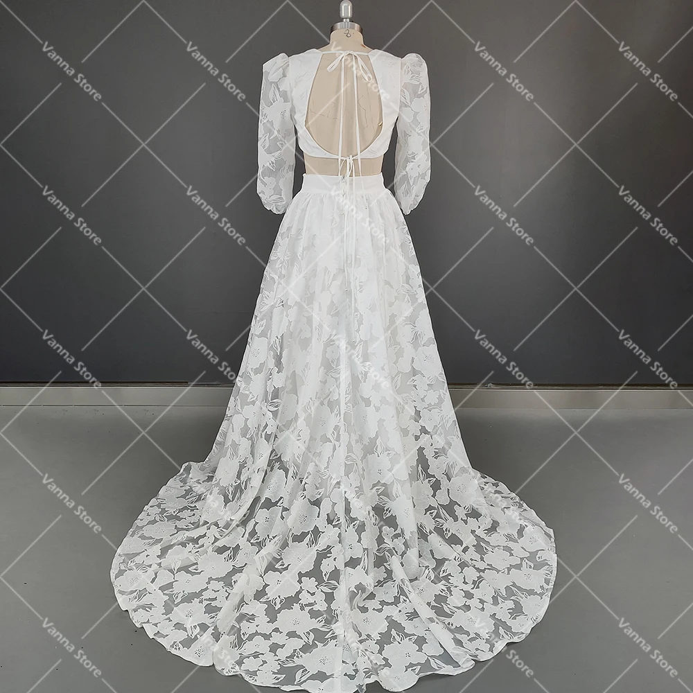 Allover Lace Two Pieces Bombshell Wedding Dress Square Neck Crop Top  Customized Beach Bohemian 3/4 Puffy Sleeve Bridal Gowns - AliExpress 320