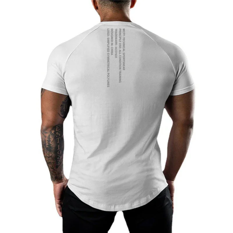Back Neck Letter-printed Running T-shirt Summer GYM Half Sleeve Men\'s Fitness Workout Muscle Short Sleeve