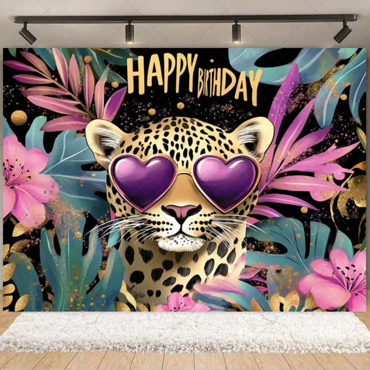 Goldener glänzender Leopardenmuster-Hintergrund, Geburtstag, bunter rosa Leopardenmuster, Partydekoration, Fotografie-Hintergrund, Geschenke für Mädchen und Jungen – Detail 15