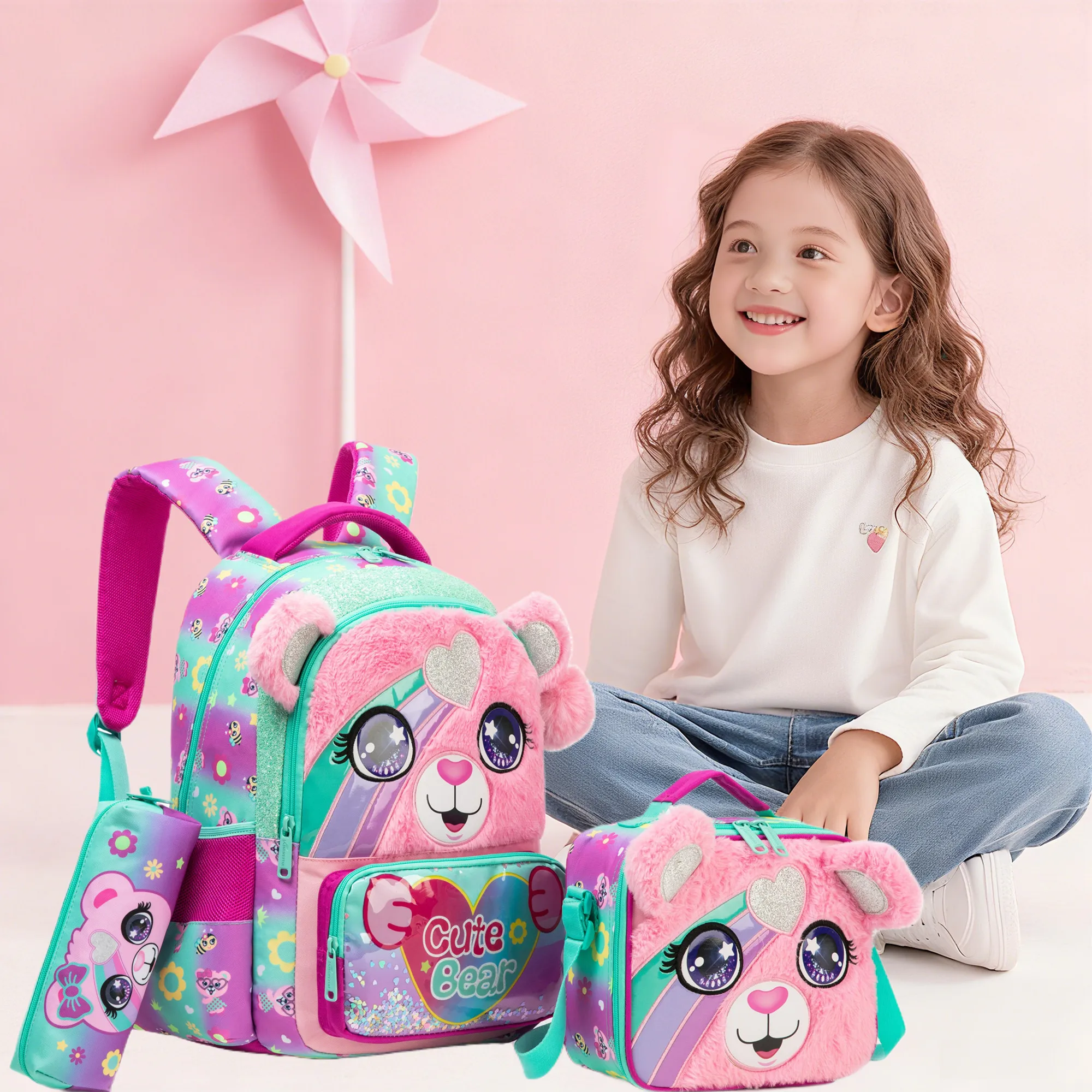 Kids Backpack for Girls Cute School Bag Set with Insulated Lunch Tote Back to School Bookbag Perfect Gift for Elementary Student 6