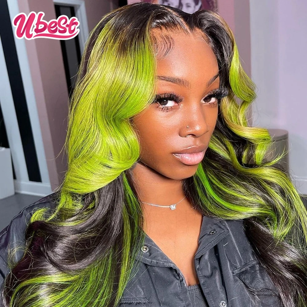 

Ubest Green Color 200% Body Wave 13x6 Lace Front Human Hair Wigs For Black Women Lace Frontal Wig 30 Inch 13x4 Closure Wig