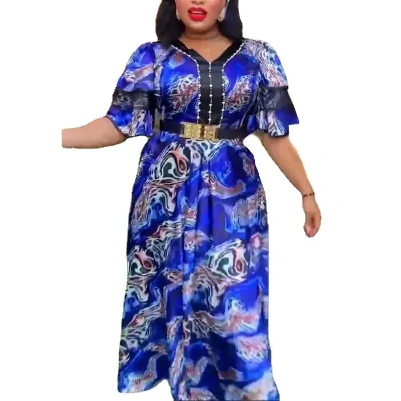 

2024 African Dresses for Women Elegant Muslim Abaya Dashiki Print Wedding Party Evening Long Robes Plus Size Africa Clothing