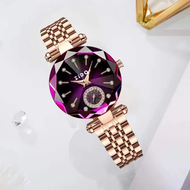 Relógio de quartzo feminino pulseira de aço design elegante_voghion.com