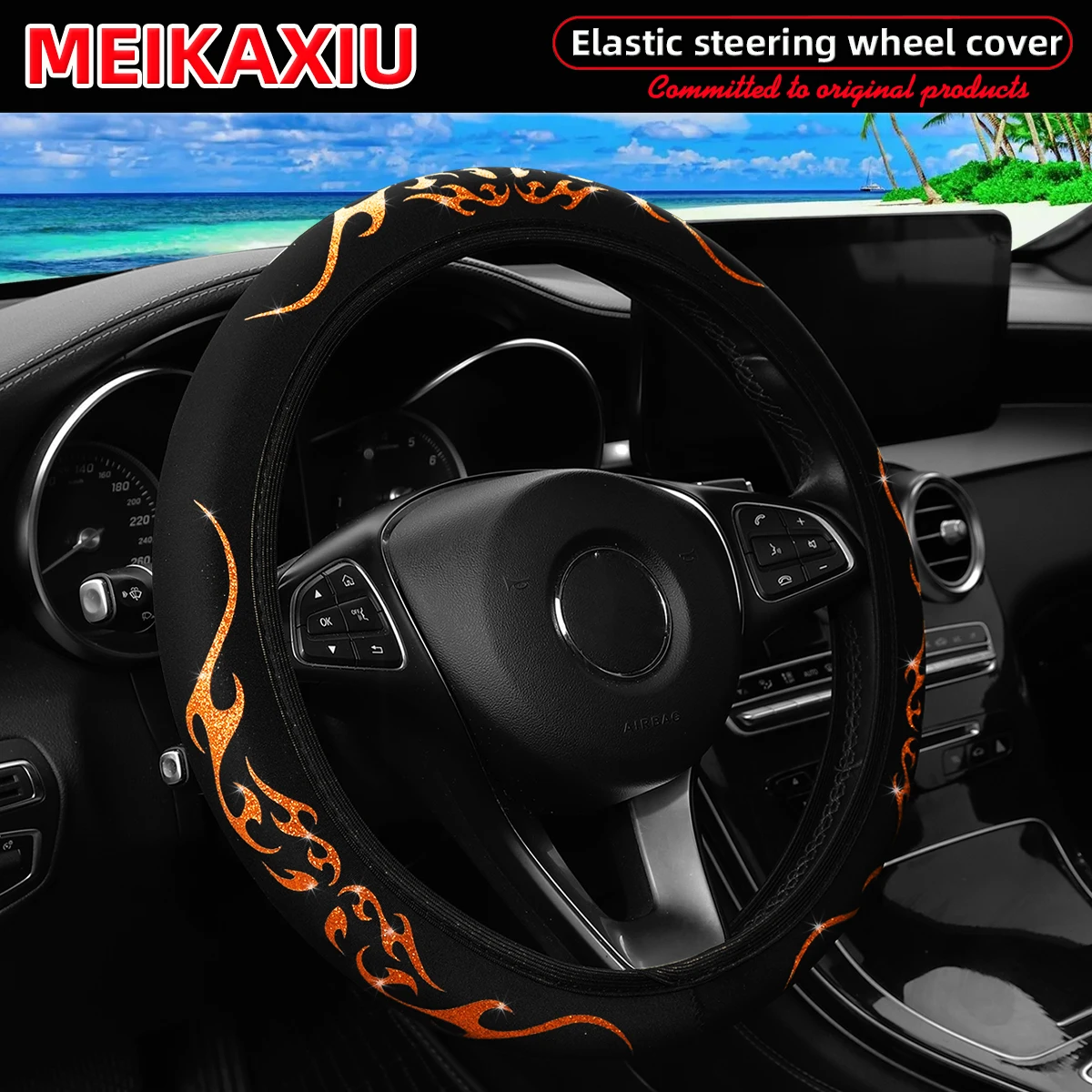 Luxury Flame Totem Leather Car Wheel Cover - Women's Style, 14.5-15 Inch
