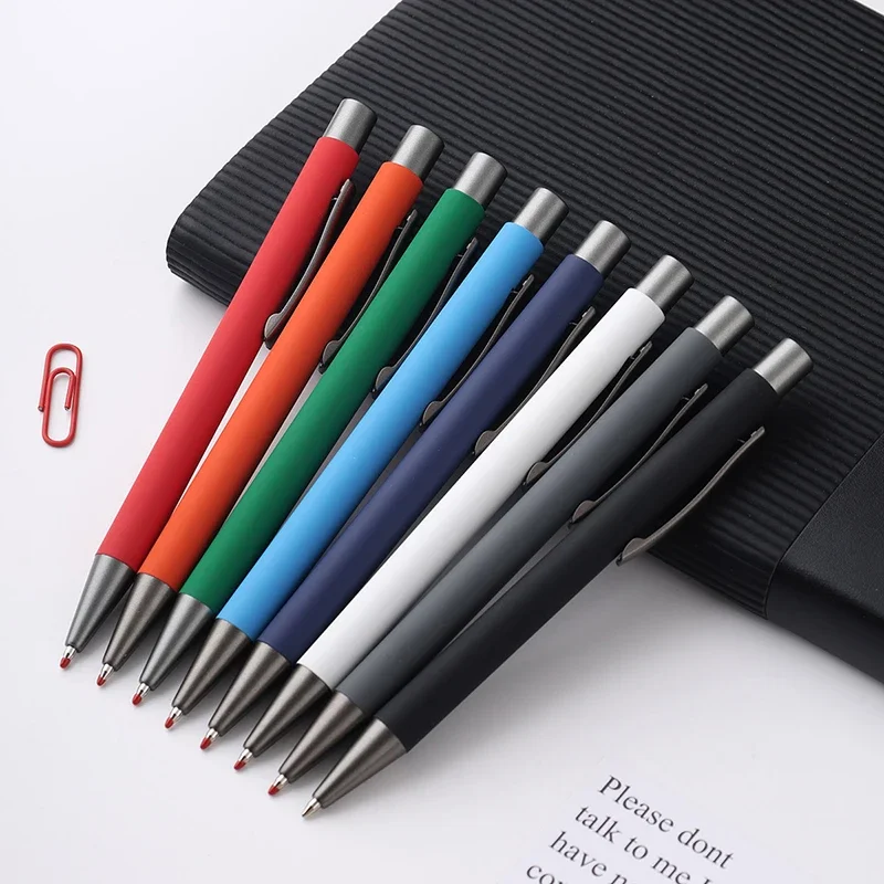 Metal Ballpoint Pen Advertising Pen Rubber Texture Text Engraving Laser Engraving Customizable Name 100pcs