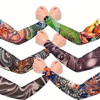 6pcs unisex sun shading tattoo arm sleeves, sleeve covers, tattoo printed sleeves, cool street style, suitable for outdoor cycli