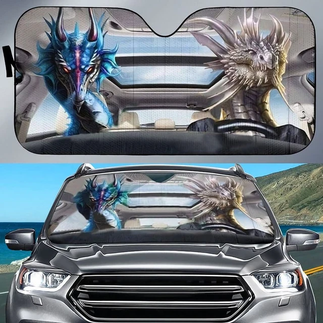 Pare-soleil de voiture en tissu Oxford, cadeau pour amoureux du Dragon,  Couple de Dragon, pare-brise de voiture