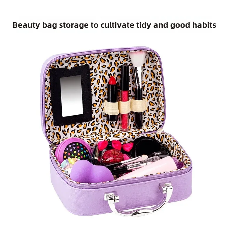 Cross-Border Children's Makeup Toy Princess Girl Cosmetic Box Washable Eyeshadow Lipstick Makeup Bag Full Set Gift